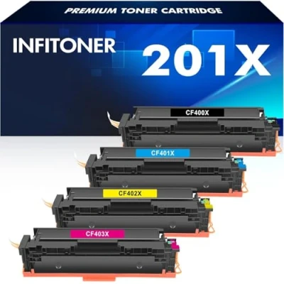 Immagine di 4 Pack 201X 201A CF400X CF400A Cartuccia Toner per HP Color Laserjet pro MFP M277dw M277n M252dw M274n M252n M277c6 M277 M252 M274 CF401X CF402X CF403X (Nero Ciano Giallo Magenta)