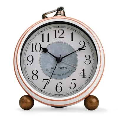 Immagine di Lafocuse Metallo Sveglia Silenzioso, Vintage da Comodino Analogico Beige, Retro Classico senza Ticchettio Orologi Scrivania e Scaffale 13cm
