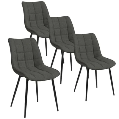 Immagine di WOLTU BH206dgr 4 4X Sedie Sala da Pranzo Vintage Sgabello Imbottito con Rivestimento in Tessuto di Lino Grigio Scuro