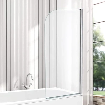 Immagine di VeeBath NCEU010 Pannello in Vetro temperato di Sicurezza per Vasca da Bagno, 6 mm, con Bordo Curvo, 1400 x 800 Finitura cromata