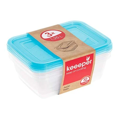 Immagine di keeeper Set da 3 Contenitori per Alimenti, x 1,25 L, 20,5 15,5 6,5 cm, Fredo Fresh, Blu trasparente