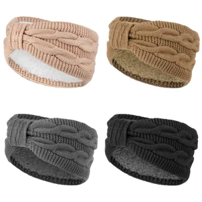 Immagine di DRESHOW Fascia per Capelli Lavorata a Maglia Calda da Donna Scalda Orecchie all&#039;Uncinetto Fasce in Pile Spesso