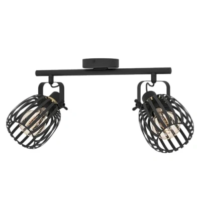 Immagine di Eglo Girona Lampada da soffitto a 2 luci con faretti spot orientabili, plafoniera in metallo nero e ottone spazzolato, attacco E27