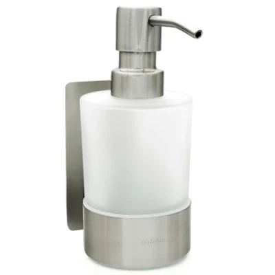 Immagine di Dolvhin® dispenser di sapone da parete senza foratura, per a mano, in acciaio inox, parete, 250 ml, colore: grigio argento