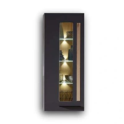 Immagine di Stella Trading Loft Two Vetrinetta sospesa in Stile Rovere Artisano, Grafite, Moderna vetrina Vetro con Illuminazione LED Accogliente, 52 x 128 37 cm