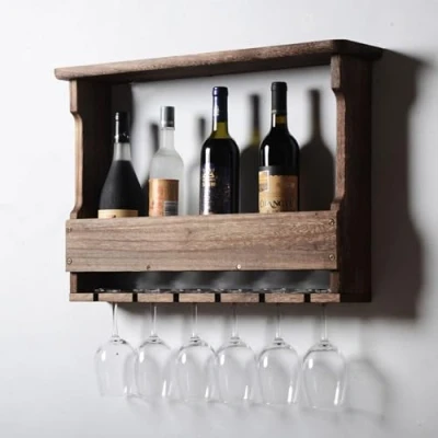 Immagine di Portabottiglie Porta Bottiglie di Vino da Parete Cantinetta con Bicchieri Sospesi Calici Scaffale Mensole Cucina Mobile Bar per Sala Pranzo Bar(Dark colo