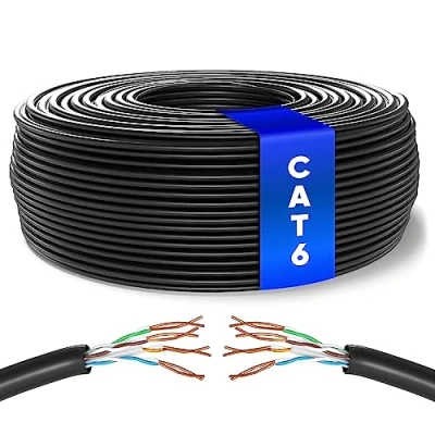 Immagine di Mr. Tronic Cavo Ethernet Cat 6 da 100m Bulk Cabel, di Rete LAN ad Alta Velocità Per Connessione Internet Veloce 1 Gbps 250 MHz AWG24 Sfuso UTP CCA (100 Metri, Nero)