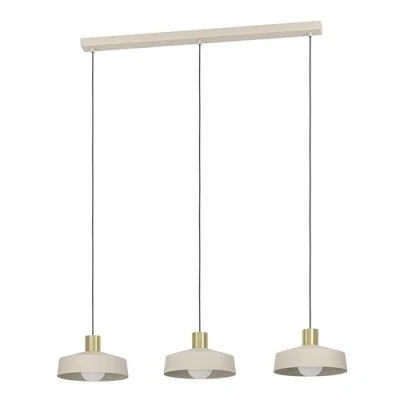 Immagine di EGLO lampada a sospensione Valdiola, tavolo da pranzo 3 luci, in metallo color sabbia e ottone spazzolato, con attacco E27