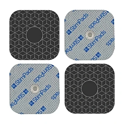 Immagine di Stimpads Elettrodi Professionali Argento Compatibili con Gli stimolatori muscolari Compex 4 Pezzi da 50x50mm Singolo 3,75mm Easy Snap Dispositivo Medico Certificato Motron NV