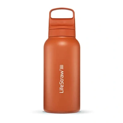 Immagine di LifeStraw Go Series Borraccia isolata in acciaio inox con filtro acqua per viaggi e uso quotidiano. Rimuove batteri, parassiti microplastiche, migliora il sapore, 1l, Kyoto Orange (arancione)