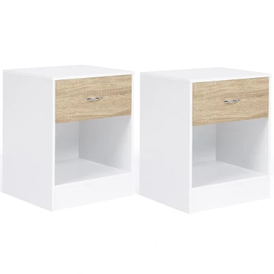 Immagine di Set di 2 comodini OLGA in legno bianco ed effetto faggio IDMarket