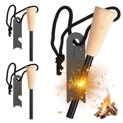 Immagine di GAOUTO 3 acciarini: selce di sopravvivenza, set acciarino con esca paracord, pietra focaia scintille estremamente potenti, avviatore per campeggio, attività all&#039;aperto, bushcraft, sopravvivenza