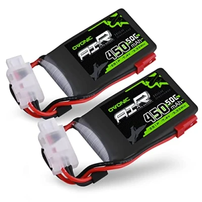Immagine di OVONIC 2s Lipo Batteria 7.4V 450mAh 50C con Spina JST per 250 RC Elicottero Piccolo Aereo Micro FPV Racing Drone Quadcopter(2pcs)
