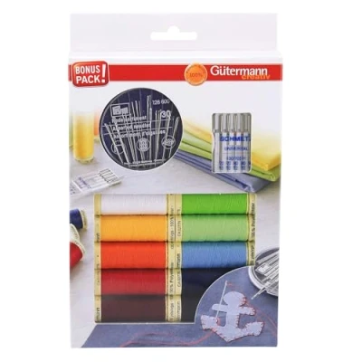 Immagine di Gutermann 734562 Set di 10 rocchetti Filo Aghi da Cucito Prym, 100 m, Poliestere, Multicolore, 1000 unità
