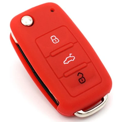 Immagine di CYK Caso chiave compatibile con VW Skoda Seat cover in silicone per 3 bottoni auto custodia coprichiave copertura di protezione keycase VA (Rosso)