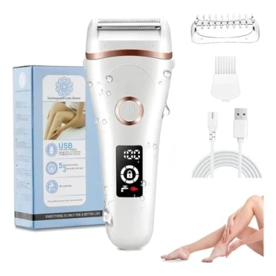 Immagine di rasoio elettrico da donna, senza fili, ricaricabile a umido e asciutto, indolore per donne, display LED gambe ascellari