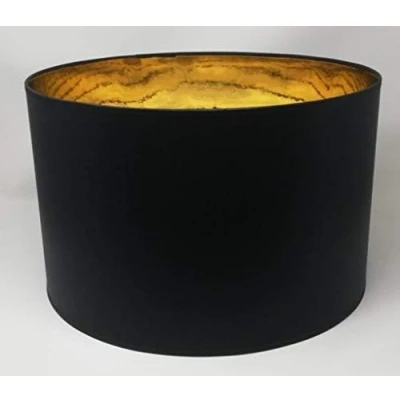 Immagine di Paralume Cilindro in Tessuto Nero con interno Oro, fatto a mano, varie misure, per lampada da tavolo, sospensione, piantana (Diametro 40 cm, Altezza 20 cm)