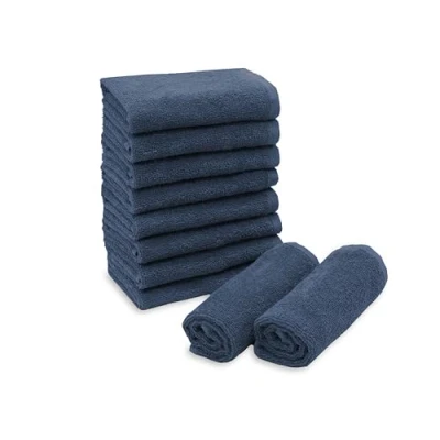 Immagine di ZOLLNER 10 asciugamani da viso, 30x30 cm, salviettine assorbenti, blu scuro con gancetto lavabili a 60C cotone qualità d&#039;albergo