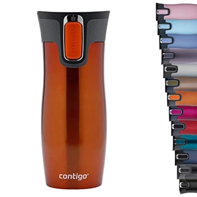 Immagine di Contigo Tazza Termica West Loop Autoseal, Caffè da Viaggio in Acciaio Inossidabile, Contenitore Termico a Tenuta Stagna, con Coperchio Privo di BPA, 470ml, Arrancione (Tangerine)