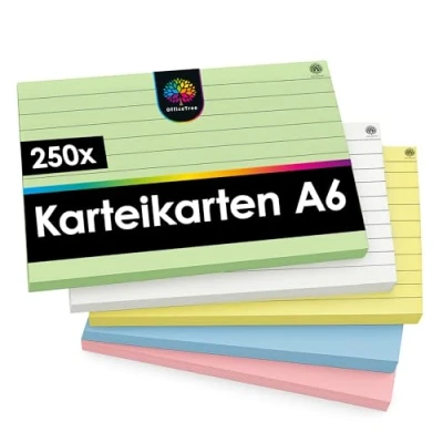 Immagine di OfficeTree 250x Flashcards A6 A Righe 5 Colori Schede Indice Cartoncini per Scuola e Studio Flash Cards perfetti Appunti Organizzazione Index Card Flashcard
