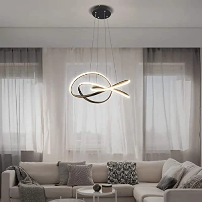 Immagine di Moderna sospensione LED con design a spirale, 64W dimmerabile telecomando, luce lampadario regolabile in altezza, per soggiorno, camera da letto, sala pranzo, isola della cucina (C Nero)