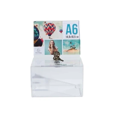 Immagine di EXACOMPTA Rif. 89358D 1 Urna con coperchio a chiave per banconote, scrutini, scatola idee, regali, poster A6, acrilico trasparente, dimensioni: 15 x 10,5 10 cm, colore cristallo