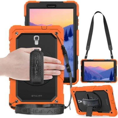 Immagine di TECHGEAR Utility Custodia Compatibile con Samsung Galaxy Tab a 10.5&quot; (SM T590) Antiurto Resistente Supporto Integrato Girevole 360 Gradi, Cinturino Mano e Tracolla attaccabile Nero