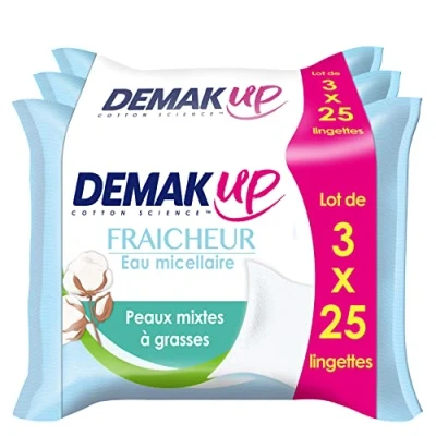 Immagine di Demak&#039; Up Freschezza 3 pacchetti di 25 salviette Acqua démaquillante Pelli Normali/Miste
