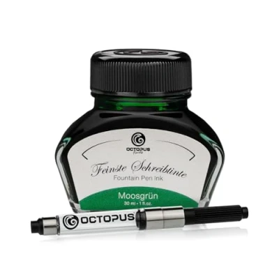 Immagine di Octopus Fluids Moosgrün Inchiostro da scrittura incluso convertitore, per penna stilografica in bicchiere d&#039;inchiostro, calligrafia, Verde 30ml