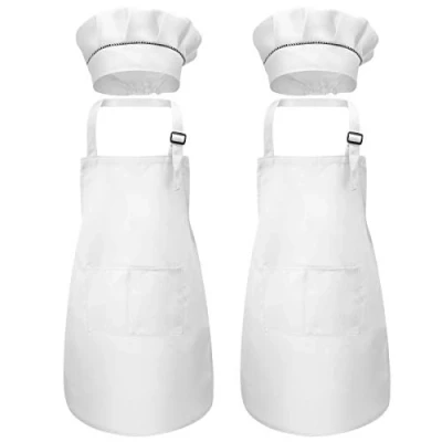 Immagine di Disino 4 Pezzi Bianco Bambini Grembiule e Cappello da Cuoco, Grembiuli Chef con 2 Tasche per Ragazze Ragazzi, Bambino Cucina Pittura Cottura Cucinare Artigianato (7 13 Anni)
