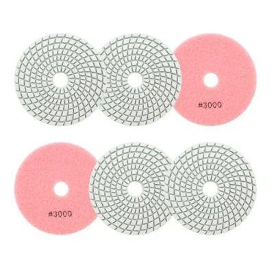 Immagine di Diamantato Tamponi di Lucidatura Bagnato 100mm 6pezzi Grana 3000 Dischi per Granito Marmo Pietra Artificiale Quarzo Smerigliatrice Angolare SANLEETEK