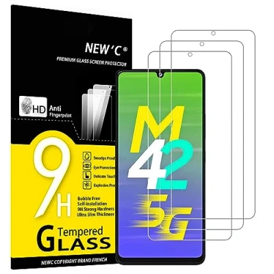Immagine di NEW&#039;C 3 Pezzi, Vetro Temperato per Samsung Galaxy M42 5G, Pellicola Prottetiva, Senza Bolle, Durezza 9H, 0,33mm Ultra Trasparente, Resistente.