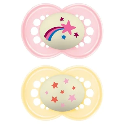 Immagine di MAM Original Ciuccio Luminoso in Set da 2 Succhietti misura 6+ mesi, Tettarella Silicone SkinSoft, Bio circolare, con Custodia Porta Succhietto,