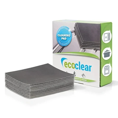 Immagine di EcoClear Spugna di Pulizia per superfici in acciaio inox lucido, 10 pezzi, Detergente professionale e accurato inox, antibatterica pentole, Riutilizzabile