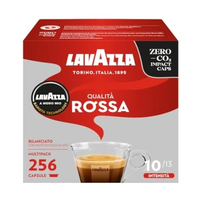 Immagine di Lavazza A Modo Mio Qualità Rossa, 256 Capsule Caffè, per un Espresso con Note Aromatiche di Cioccolato e Frutta Secca, Arabica Robusta, Intensità 10/13, Tostatura Media, 16 Confezioni da