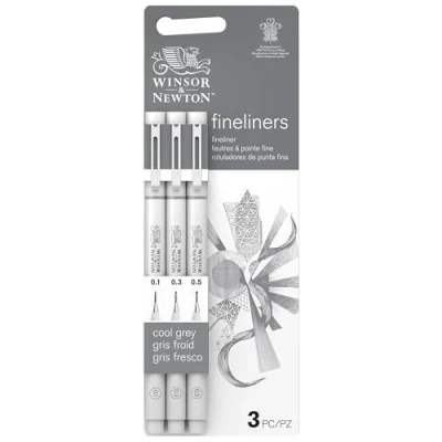 Immagine di Winsor &amp; Newton Fine Liner Nero Set di 5 Neri con Punte 0.1 0.3 0.5 0.8 1.0 mm