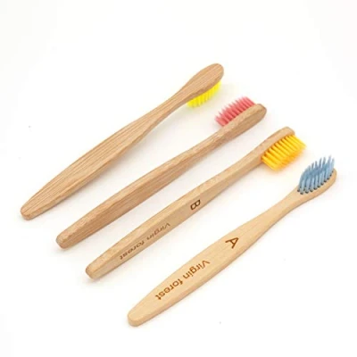 Immagine di Spazzolino Bambini 4 Pezzi 100% Senza BPA Vegan Spazzolini Bamboo di Riutilizzabili e Biodegradabile, da Denti in Fibra Morbida Bambù Per