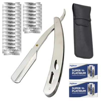 Immagine di Neoreser Rasoio a Mano Libera, Rasoio, Libera Professionale in Acciaio Inox e 20 Lamette Inox+ Custodia da Trasporto, Lama Barba per Taglia