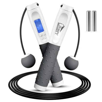 Immagine di Uten Corda per Saltare Senza Cordone, Salto Regolabile con Timer, Calorie Conta Elettronico LCD, Fitness/Perdita di Peso/Boxe/Altezza Lunga, Smart l&#039;Uomo Donna Bambini