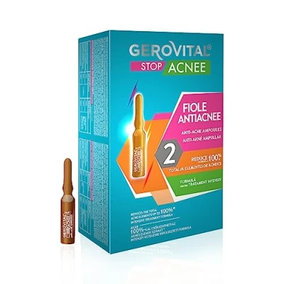 Immagine di Siero Viso Trattamento Acne, Contiene Acido Salicilico e Niacinamide, Rimove i Brufolli, Riduce il Sebo le Cicatrici, 10 fiale x 2 ml, Gerovital Stop Acnee