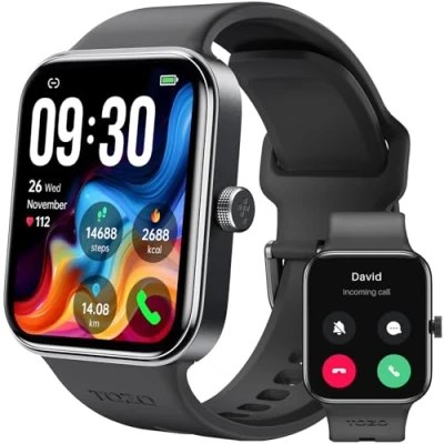 Immagine di TOZO S4 smartwatch donna uomo, calling fitness tracker con frequenza cardiaca, monitoraggio del sonno, IP68, impermeabile, touch screen per uomini e donne, compatibile iPhone