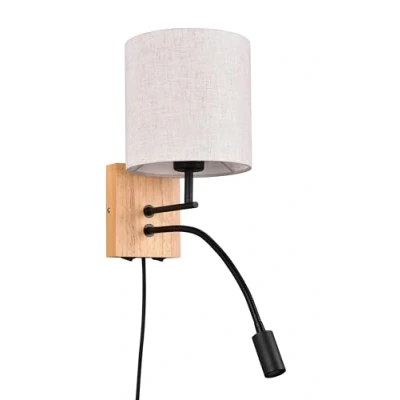 Immagine di Trio Lampada da parete Nilam 212879236, legno naturale, tessuto paralume, escl. 1x E27, braccio di lettura incl. LED 3,1 Watt, Flex Connect
