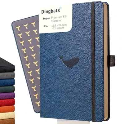 Immagine di Dingbats Taccuino Medio A Tinta Unita Wildlife, Blue Whale, A5 Copertina Rigida Carta Prova Di Inchiostro Color Crema Da 100 G/mq
