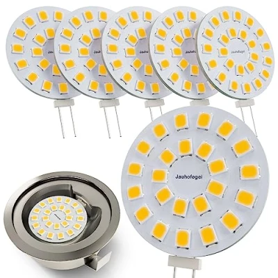 Immagine di JAUHOFOGEI Lampadina G4 LED, 2W (Equivalenti a 20W Alogena), 12V ac/10 30V dc, Faretto Disco per Faretti da incasso, Non dimmerabile, 12 Volt, Luce Bianco Caldo, 6 Pezzi