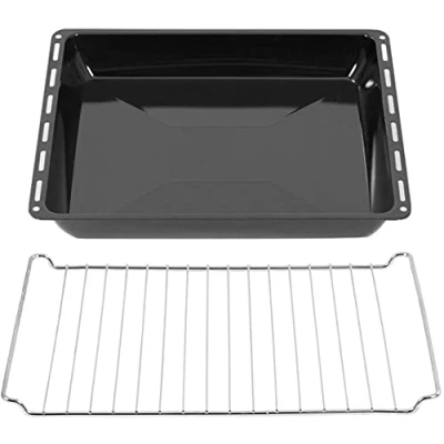 Immagine di ICQN Set di teglie e griglie da forno 16&quot; x 14&quot;, teglia griglia smaltate cromate profonde 1,8&quot;, resistente ai graffi alla ruggine, 16,5&quot; 14,5&quot; 1,75&quot;