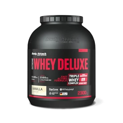 Immagine di Body Attack Extreme Whey Deluxe, biscotti, proteina in polvere con aminoacidi e Triplo Complex Isolate, a basso contenuto di zuccheri grassi, Vaniglia da 2,3 kg, Made Germany