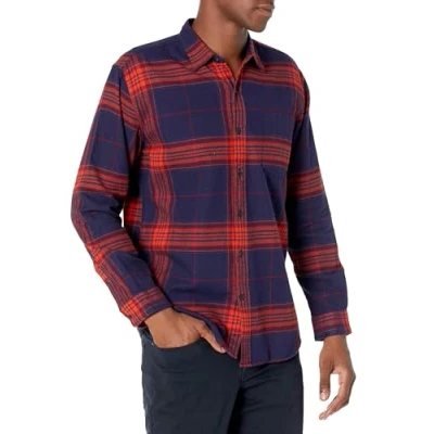 Immagine di Amazon Essentials Camicia in Flanella a Maniche Lunghe (Disponibile Taglie Extra Forti) Uomo, Blu Scuro Arancione Motivo Quadri Grandi, XL