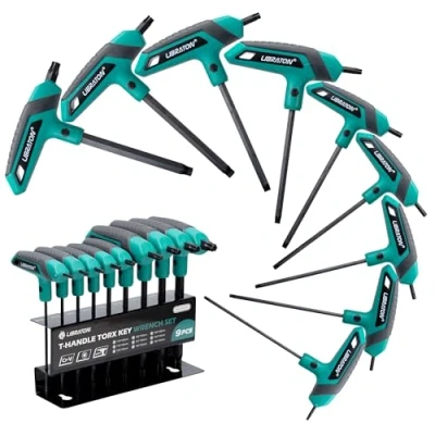 Immagine di LIBRATON Set di Chiavi Torx con Impugnatura a T, Chiave Stella Torx, Design Due Punte, T10 T50 per Fai da Te, Strumento Riparazione Bici Automatica, 9 pezzi Rack Stoccaggio