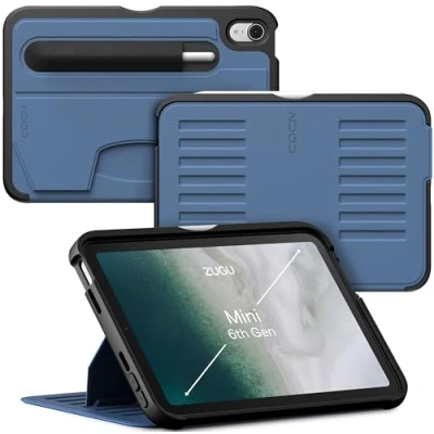 Immagine di ZUGU Custodia per iPad Mini 7 (A17 Pro) &amp; 2021 6 (Mini 7a/6a Generazione 2024/2021), Ultra Sottile, Angoli Regolabili Magnetico, Ricarica di Apple Pencil, Auto Svegliati/Sonno[Blu ardesia]
