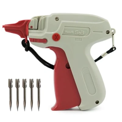 Immagine di Pokornys Pistola etichettatrice Banok 503 X fine in set con 5 aghi ricambio Per applicazione etichette prezzo su tessuti pregiati come camicette, seta, biancheria intima, tovaglie, velluto etc